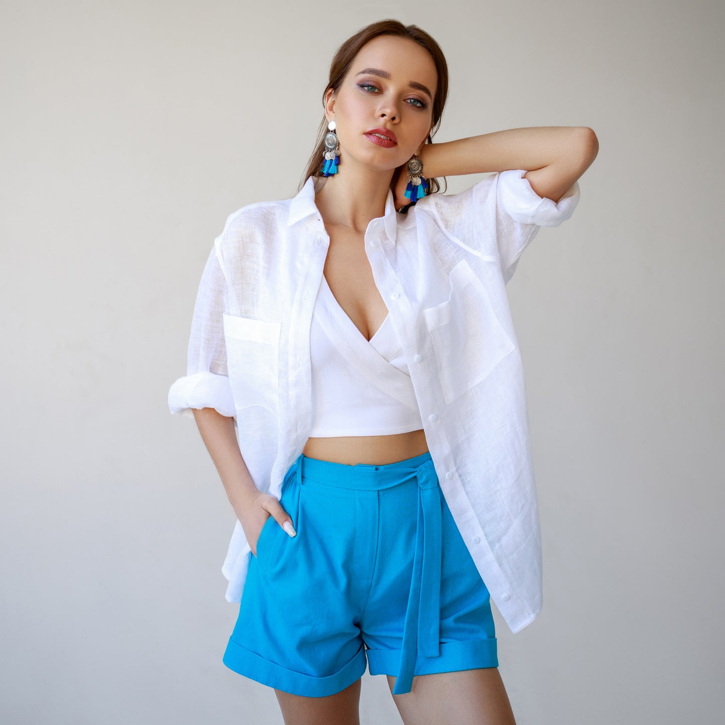 Linen Turquoise Shorts