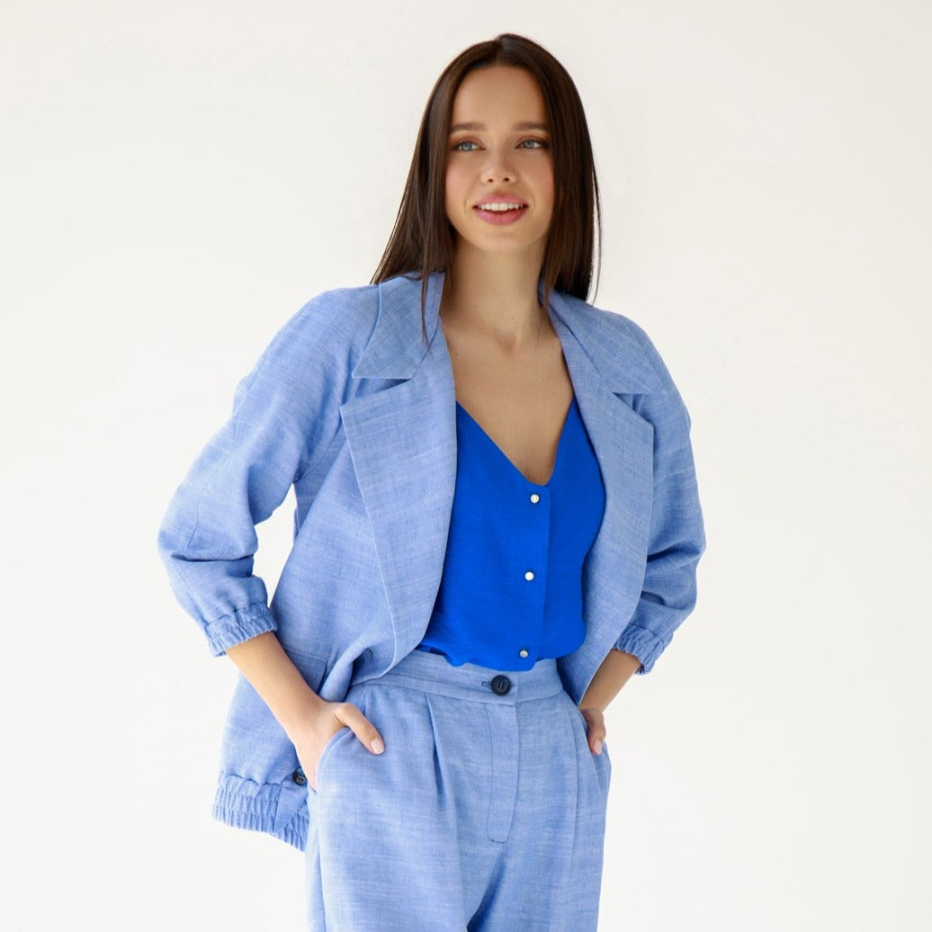 Royal blue top with buttons
