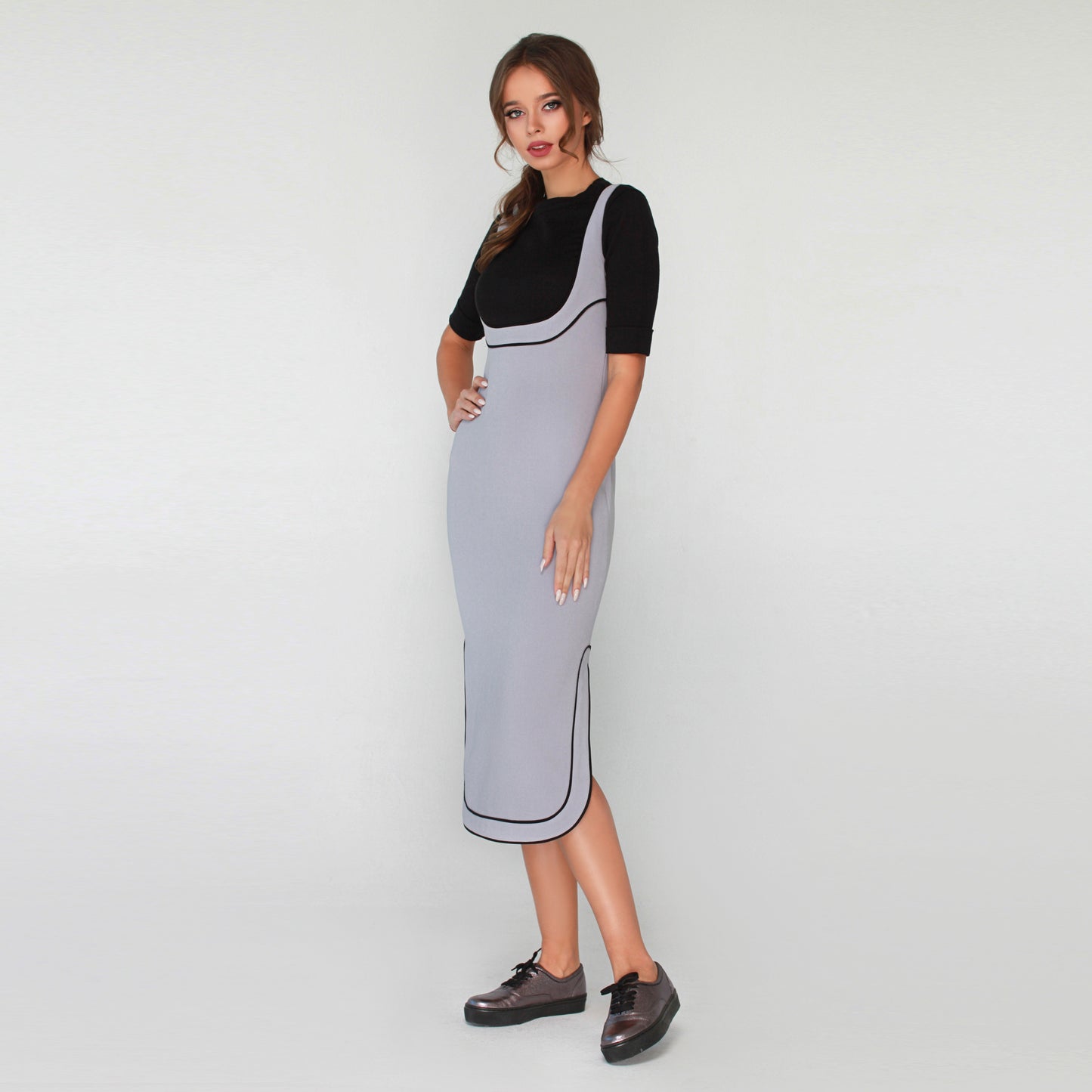 Grey Midi Dress with open chest