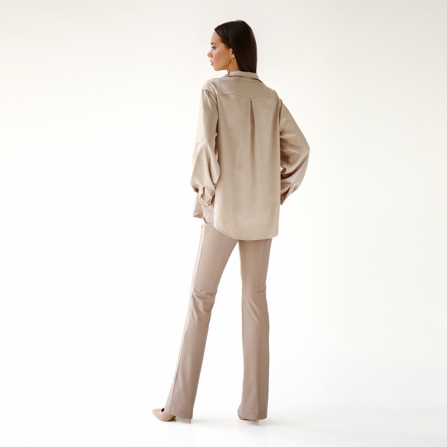 Beige Eco Leather High Waist Pants