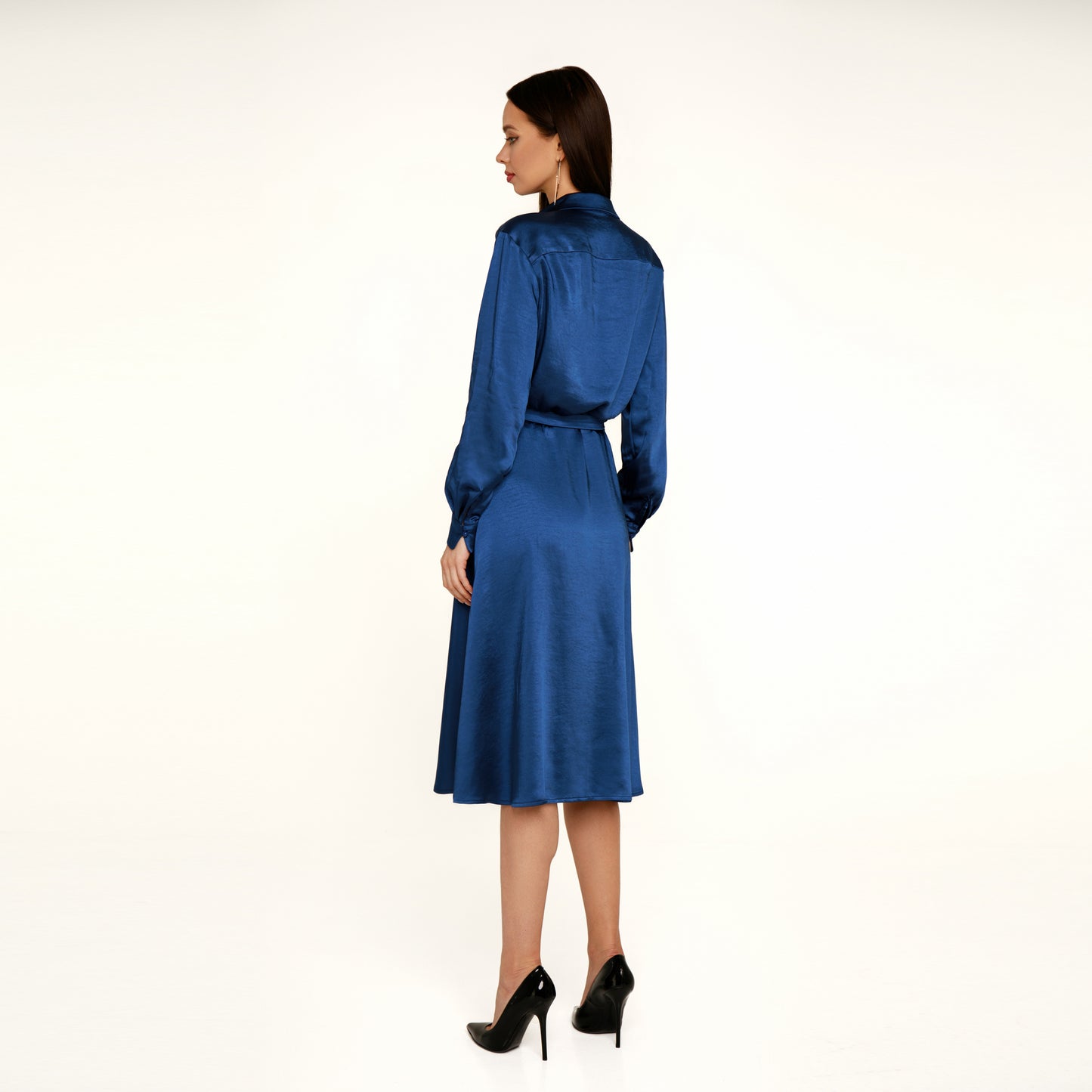 Navi blue silky shirt dress