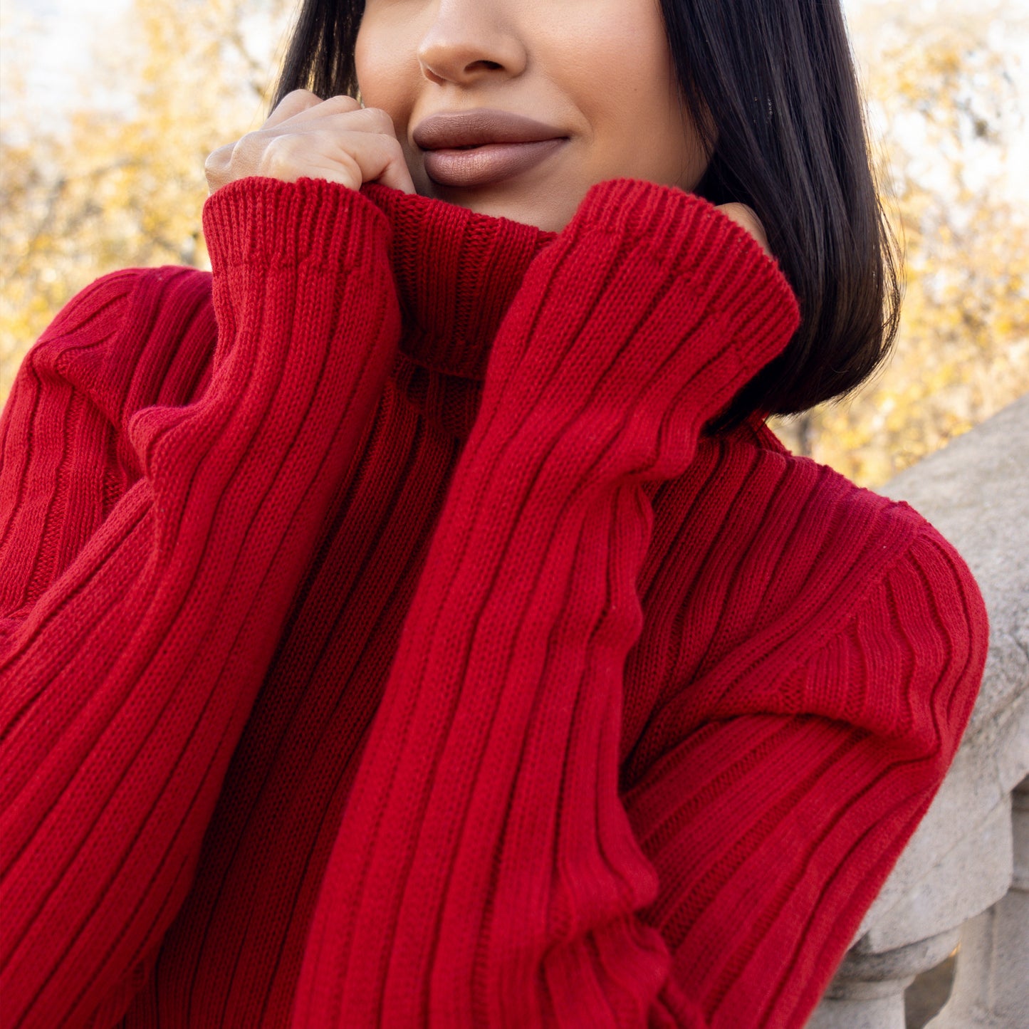 Red Cotton Sweater with Collar