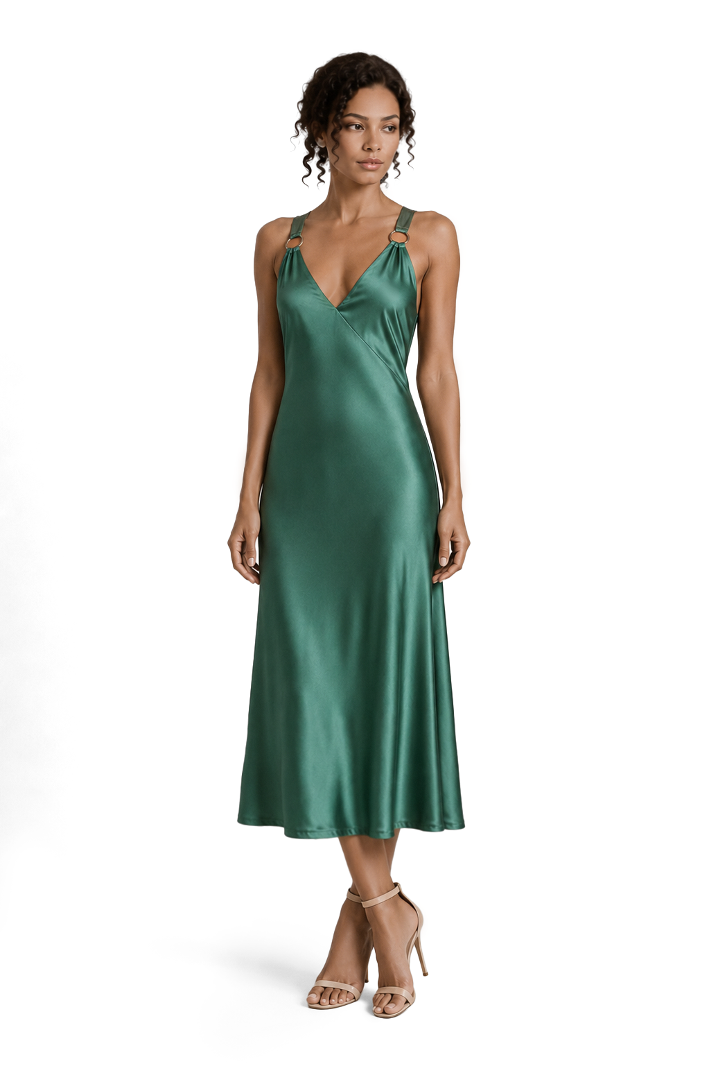 Emerald Green Shimmer Open Back Midi Dress