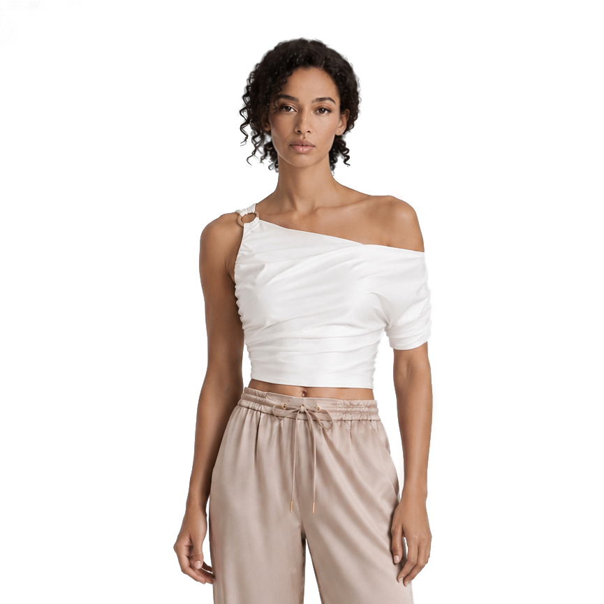 White Shimmer One Shoulder Crop Top