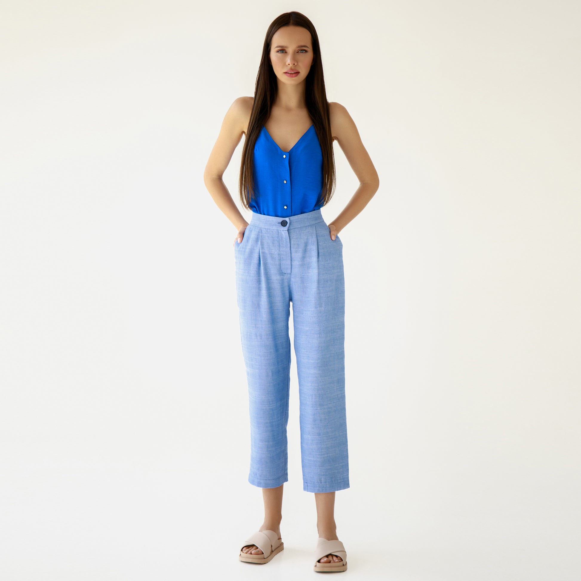 Blue linen pants