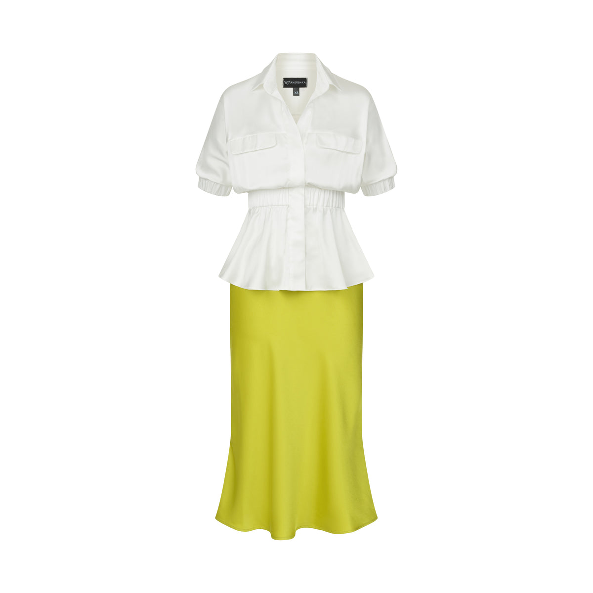 Lime Green Satin Midi Skirt
