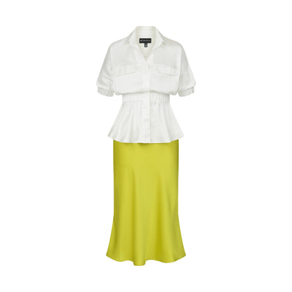 Lime Green Satin Midi Skirt