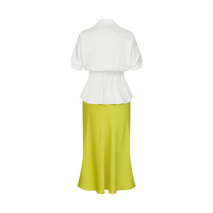 Lime Green Satin Midi Skirt