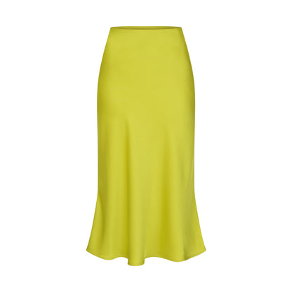 Lime Green Satin Midi Skirt