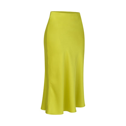 Lime Green Satin Midi Skirt