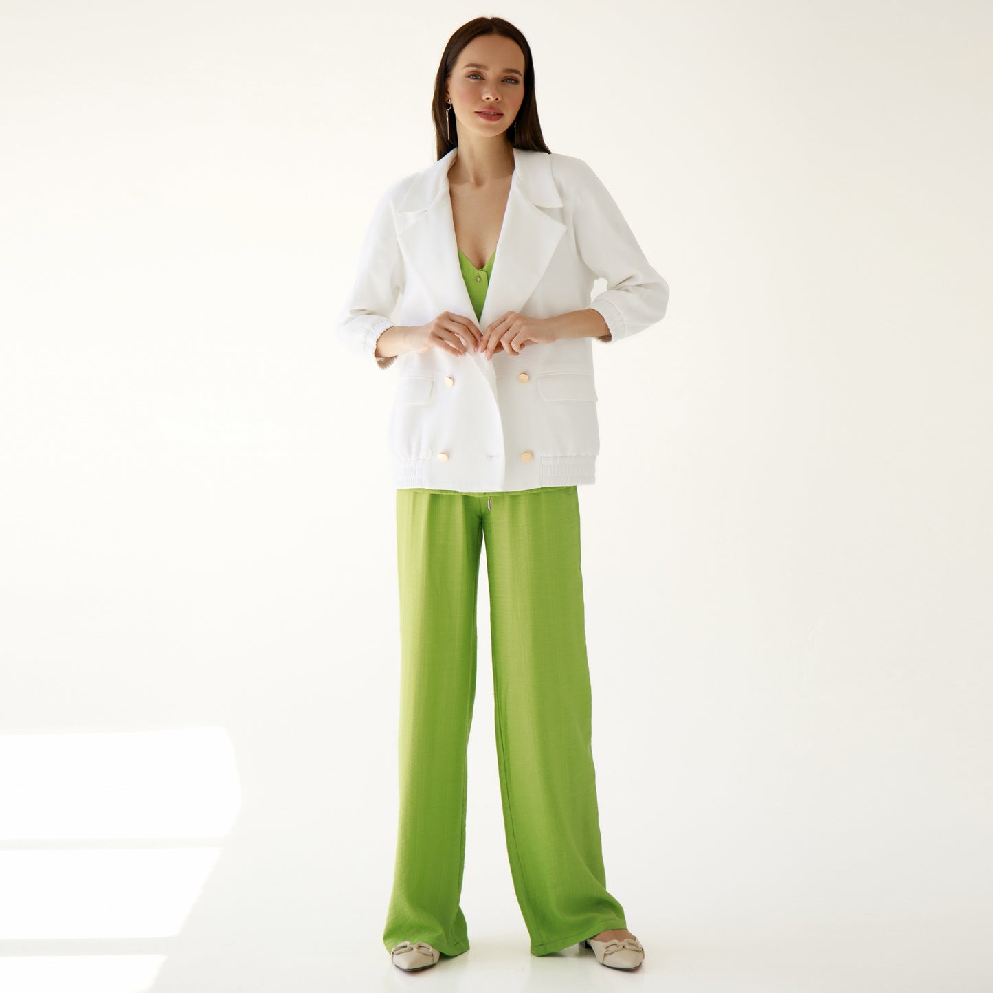 Green pants with an elastic band