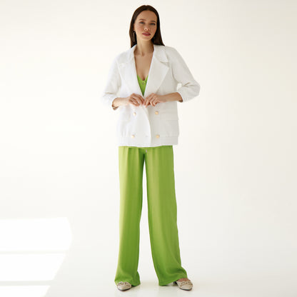 Green pants with an elastic band