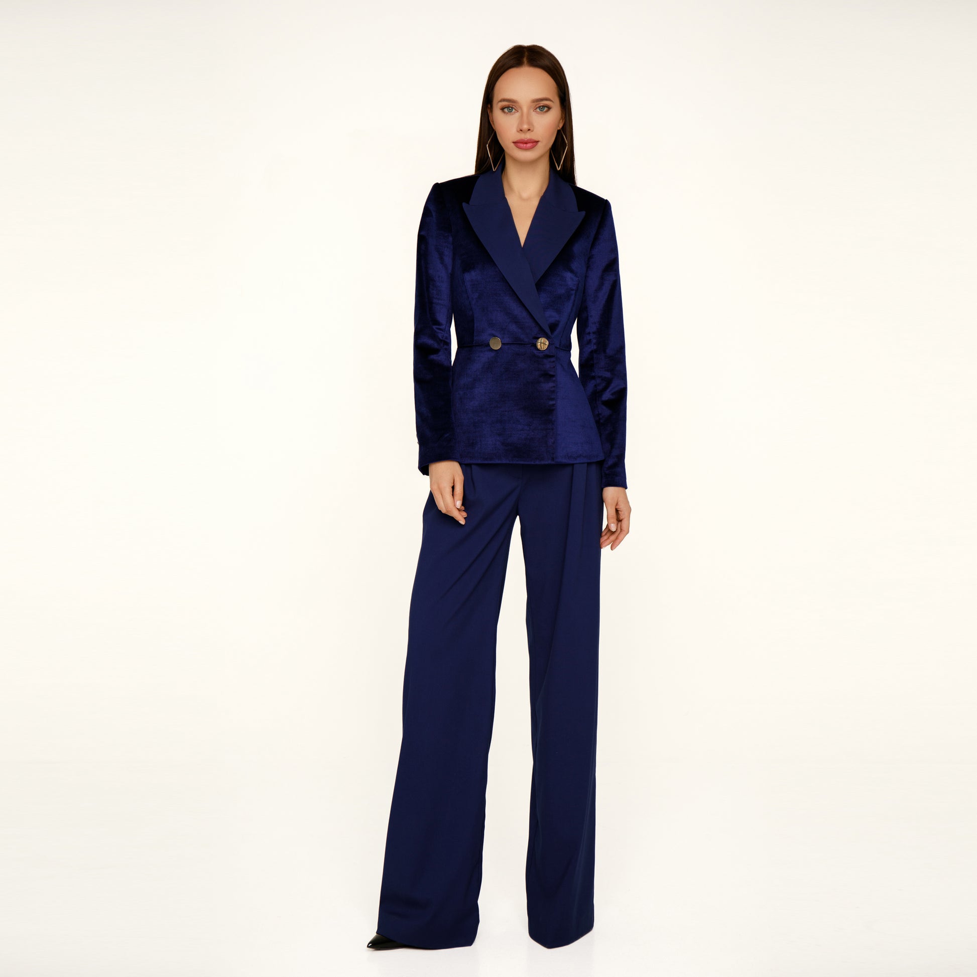 Ink blue pantsuit with velvet blazer