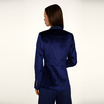 Ink blue pantsuit with velvet blazer