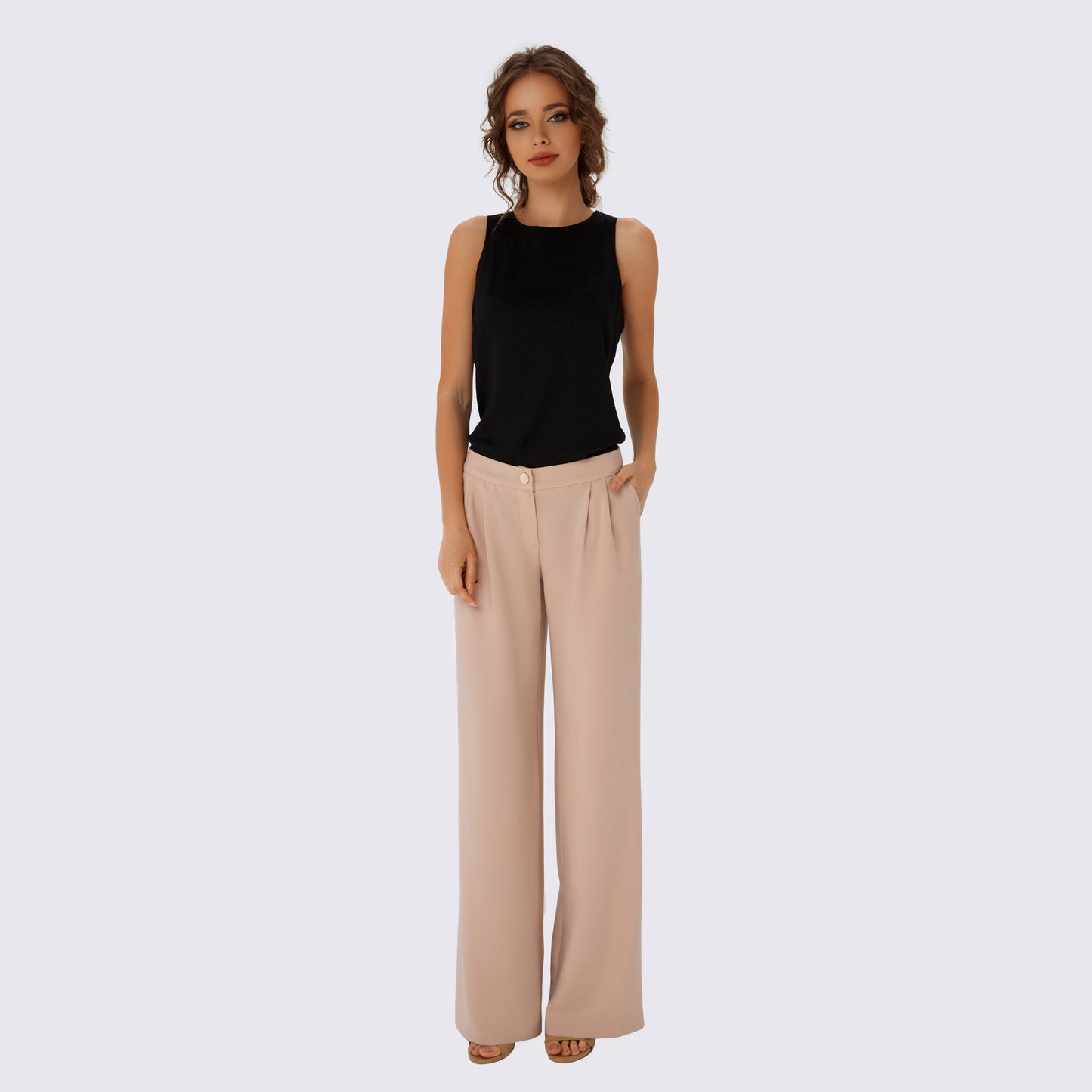 Beige Low Rise Wide Leg Pants