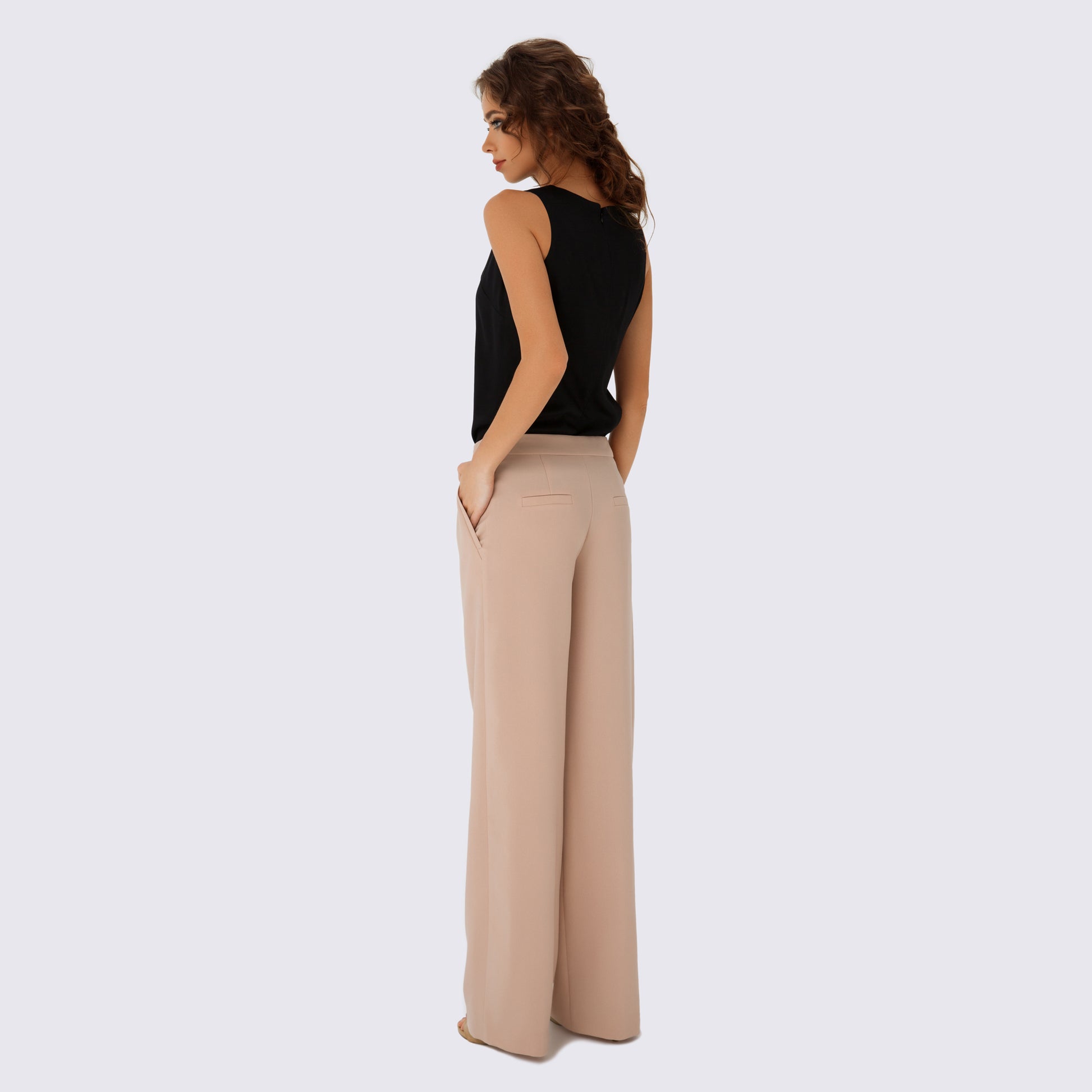 Beige Low Rise Wide Leg Pants