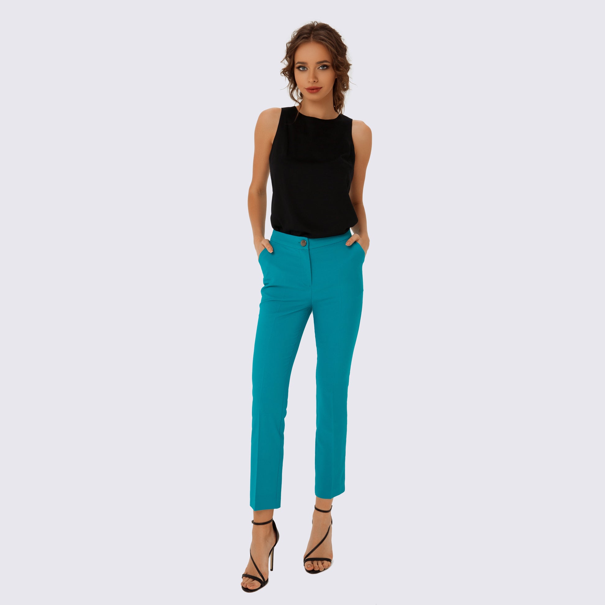 Emerald cropped trousers with high waist