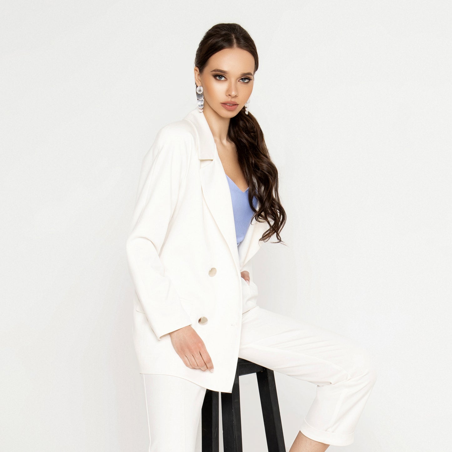 White Double Breasted Elegant Blazer