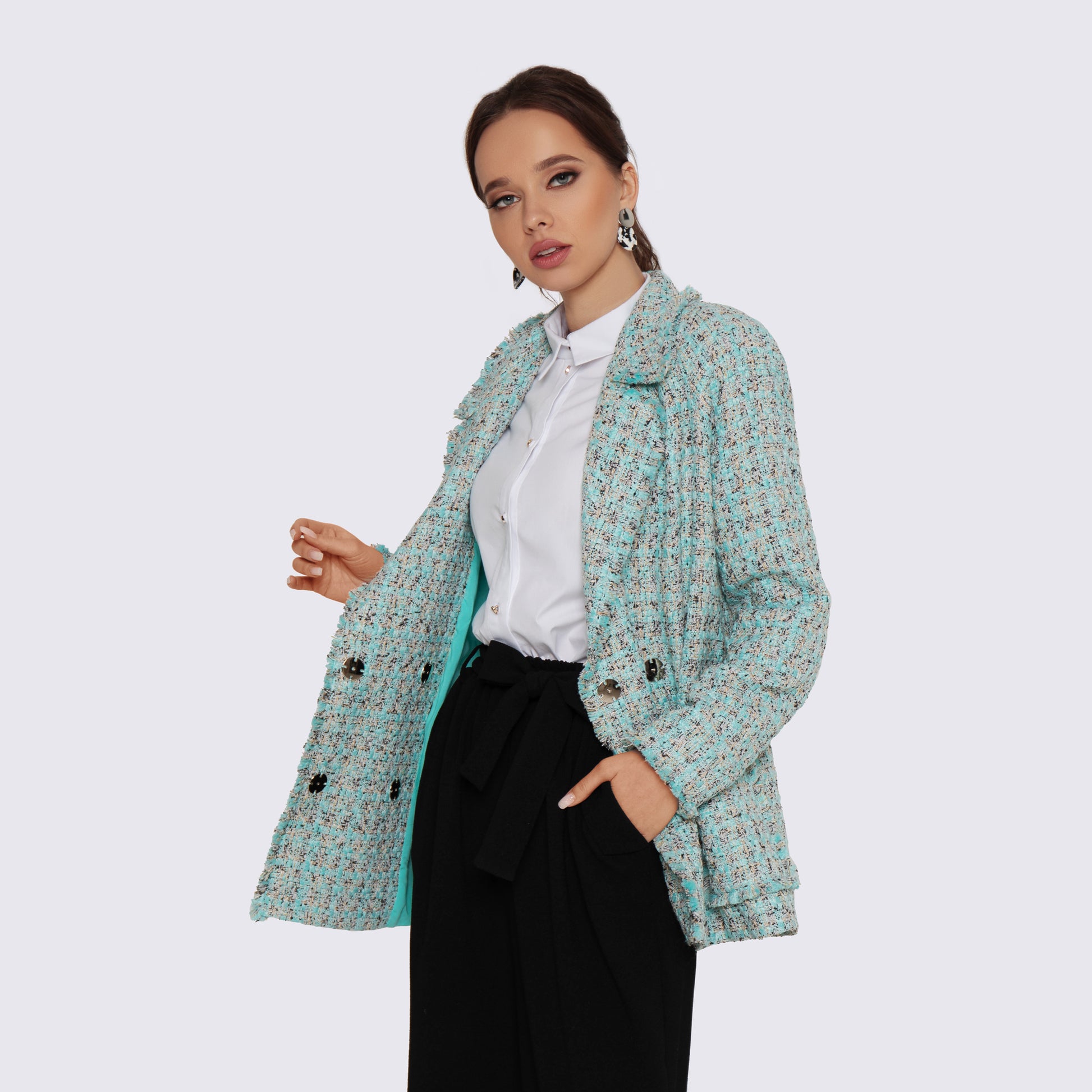 Mint Tweed Double Breasted Blazer 