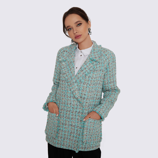 Mint Tweed Double Breasted Blazer