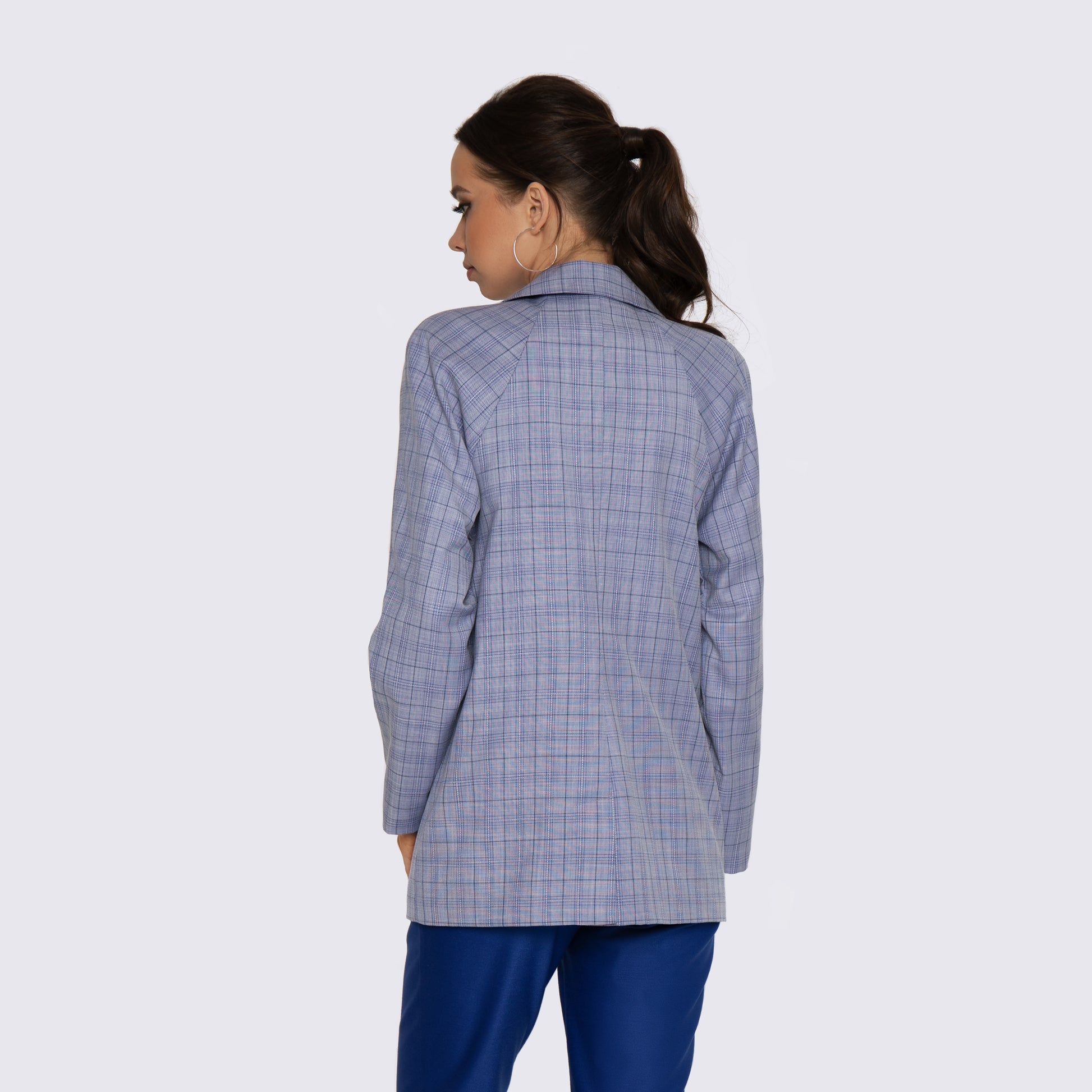 Blue Checkered Double Breasted Blazer