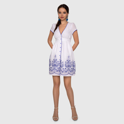 White Cotton Dress with embroidery