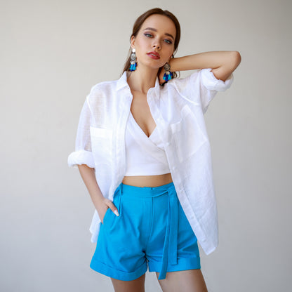 Linen Turquoise Shorts 