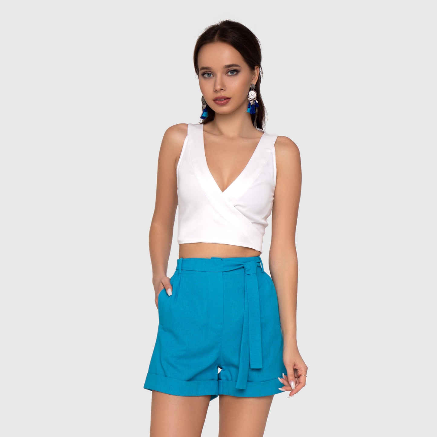 Linen Turquoise Shorts 