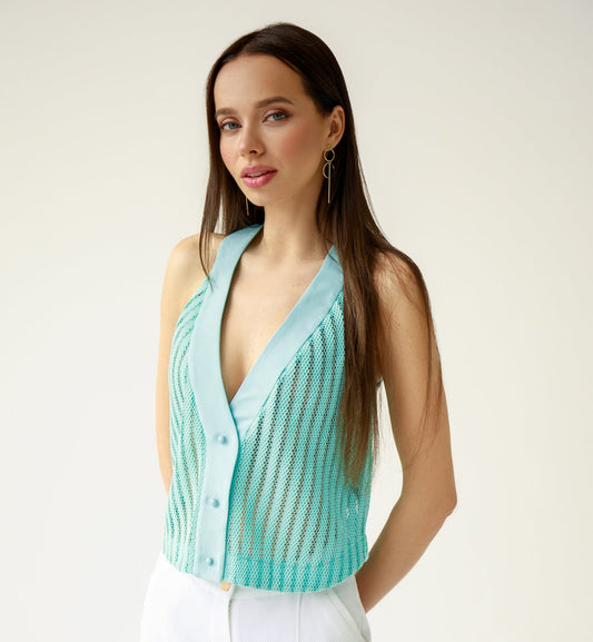 Mint button-down Crop Top