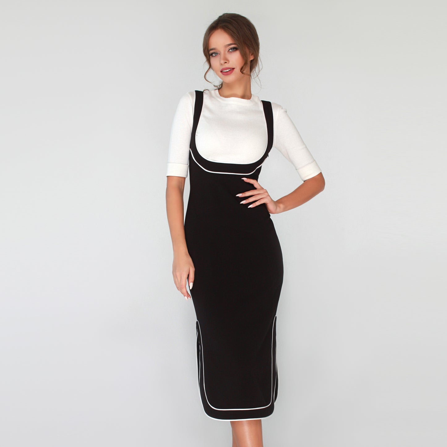 open chest bodycon dress SCSAlgin Sexy Open Bust Sweater Bodycon Dress Pull Over Crew Neck Long Sleeve Hollow Out Keyhole Mini Dress