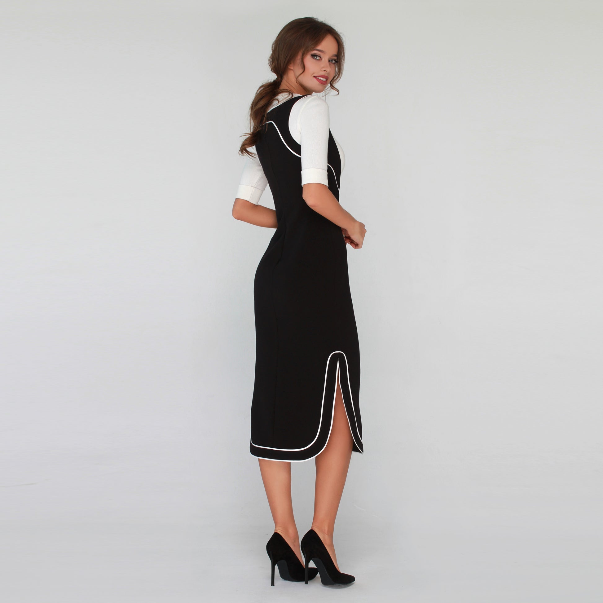 Black Midi Dress with open chest anushka.world Black Midi Dress with open chest anushka.world