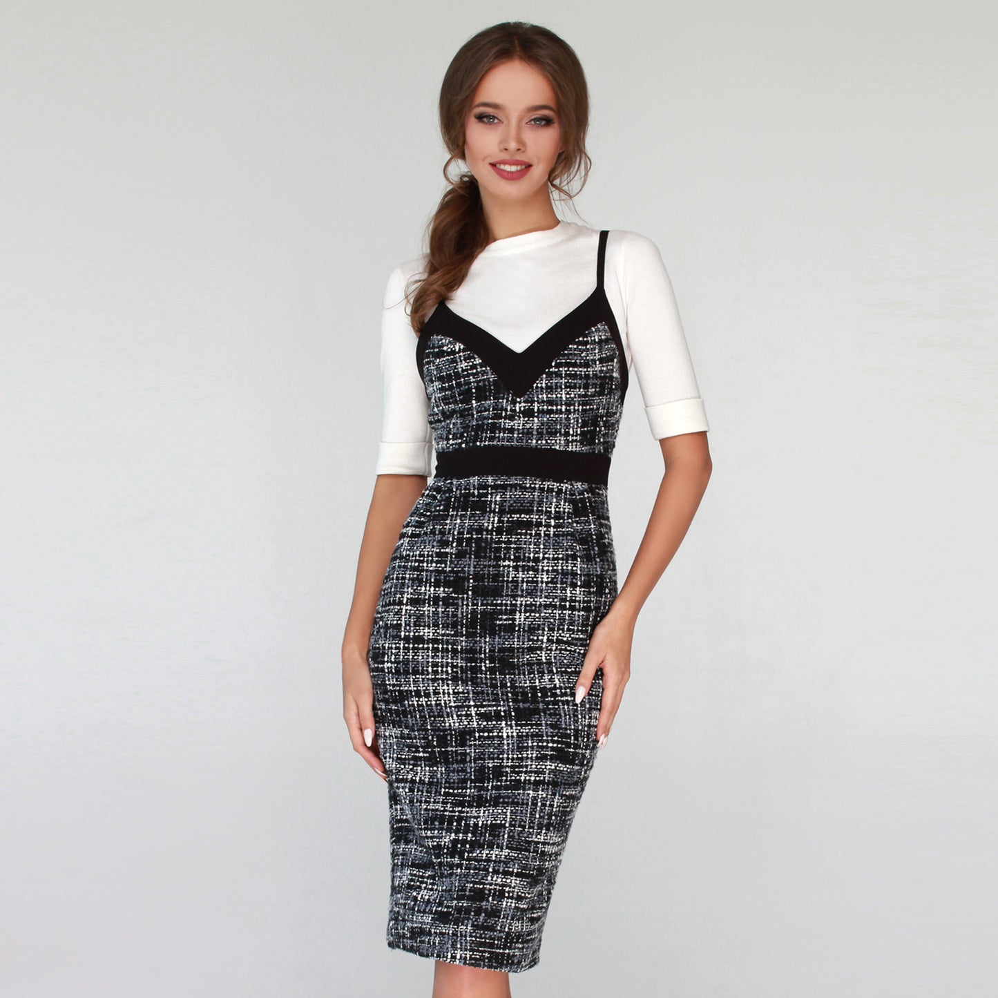 Tweed black and white straps Dress