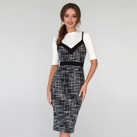 Tweed black and white straps Dress