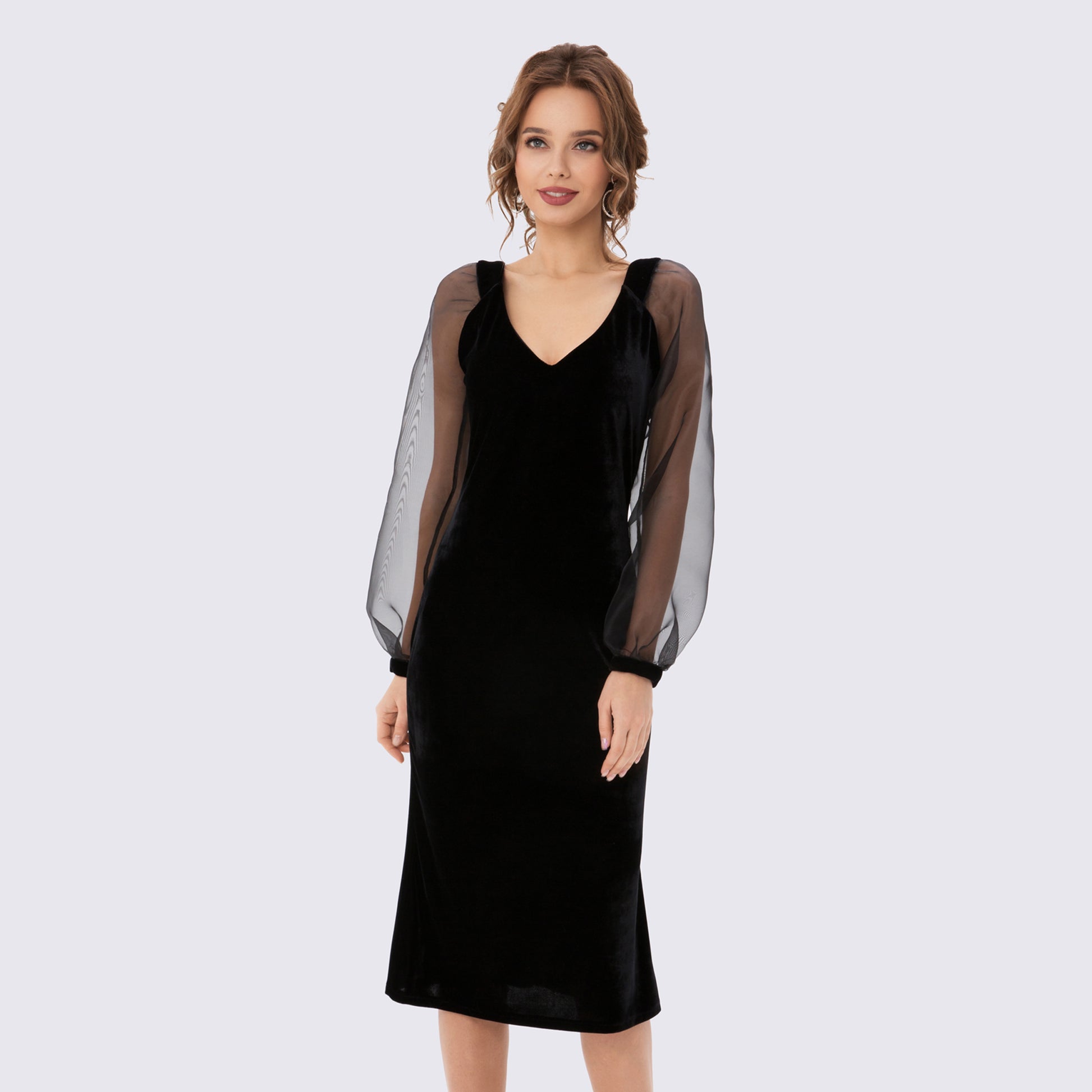 Black Velvet Dress with organza sleeves