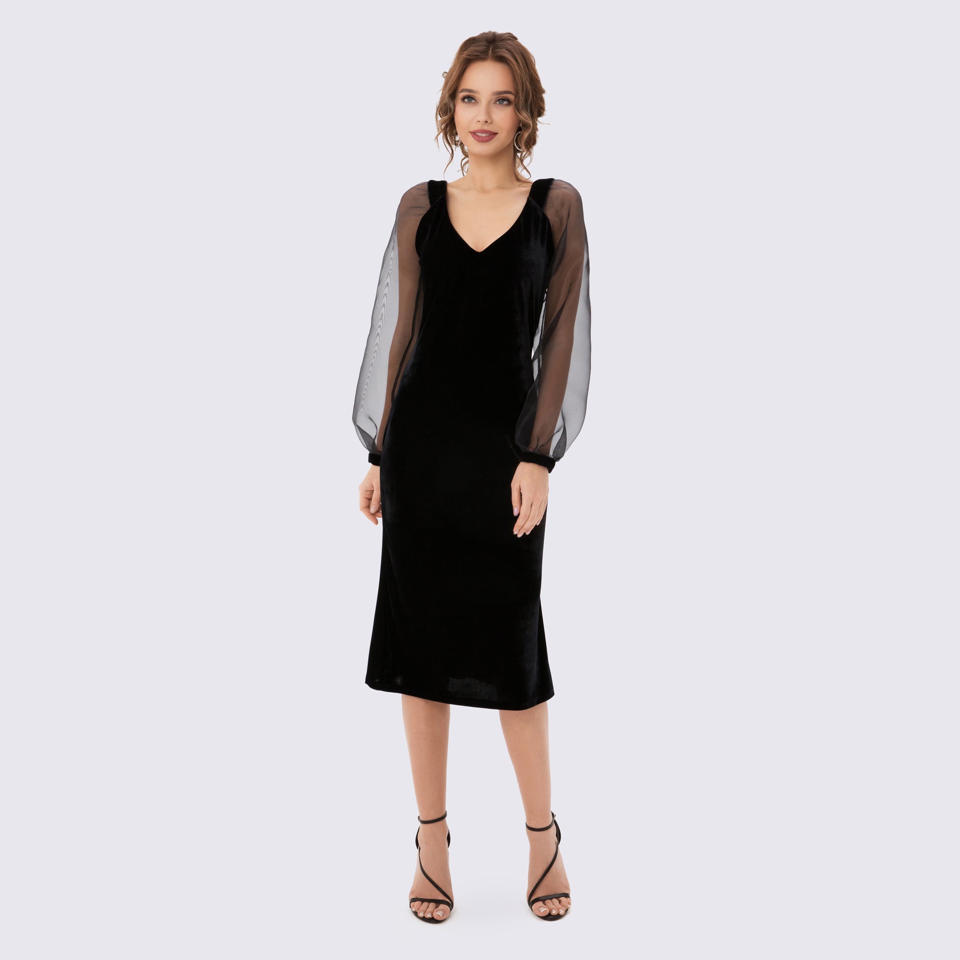 Black Velvet Dress with organza sleeves