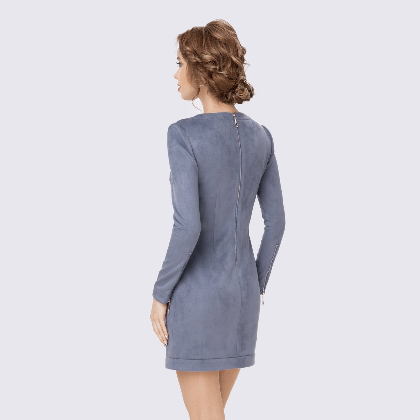 Blue Suede Asymmetric Mini Dress