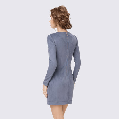 Blue Suede Asymmetric Mini Dress