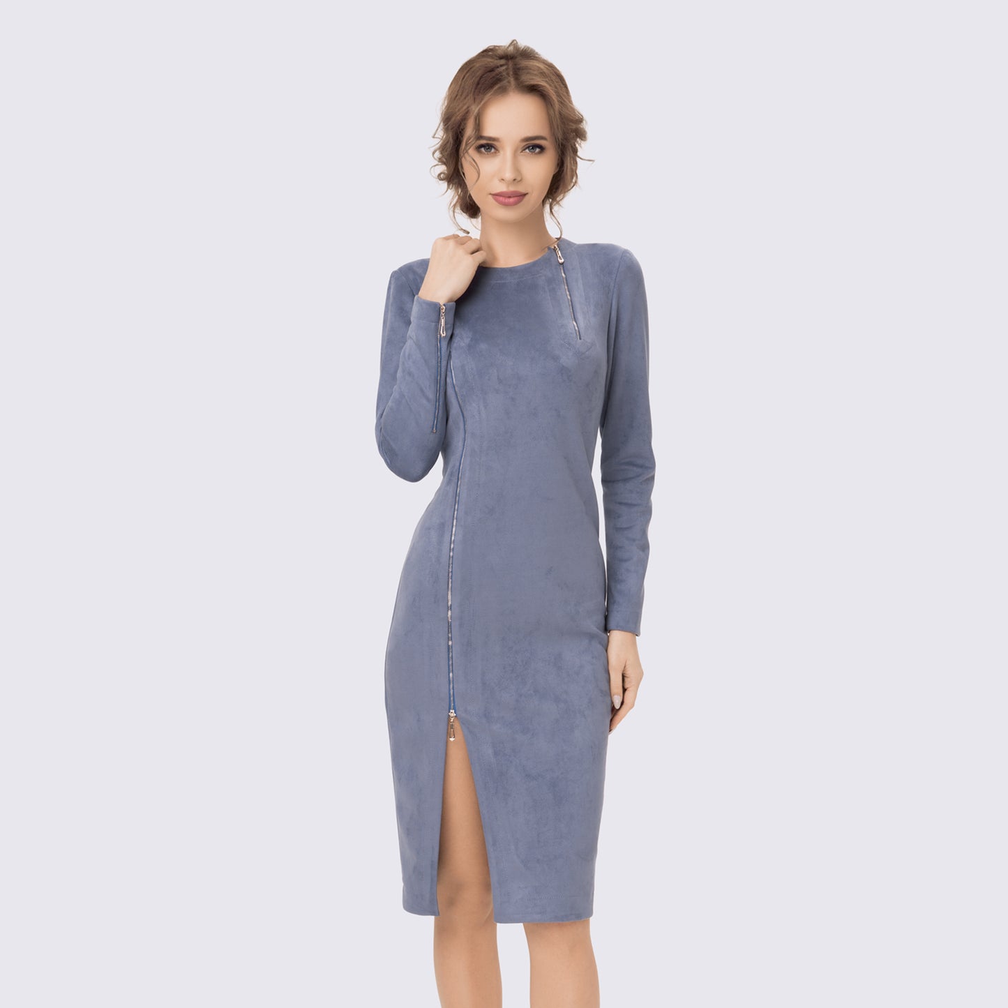 Blue Suede Dress with a slit