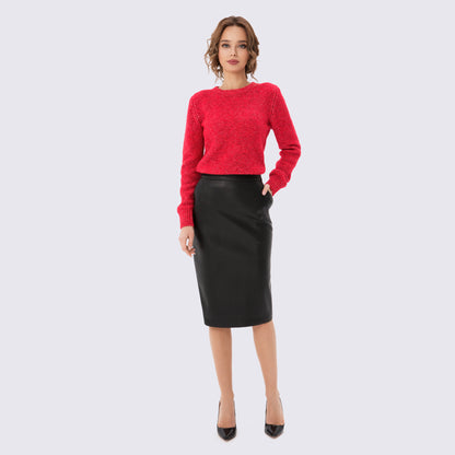 Black Eco-Leather Pencil Skirt with pockets