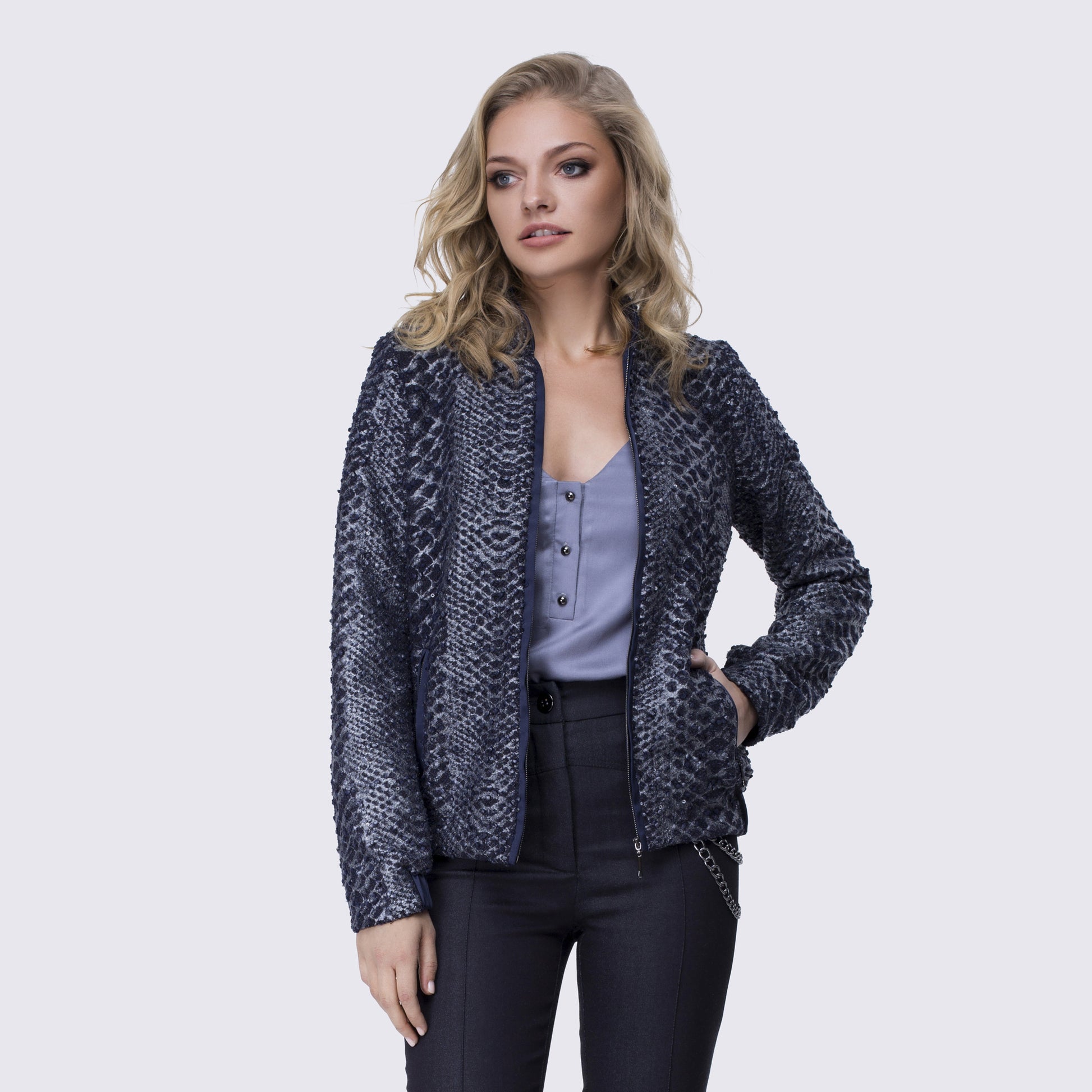 Bomber Jacket with Snake Texture