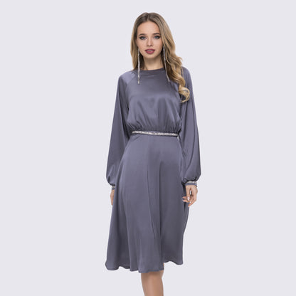 Silk grey dress with rhinestones