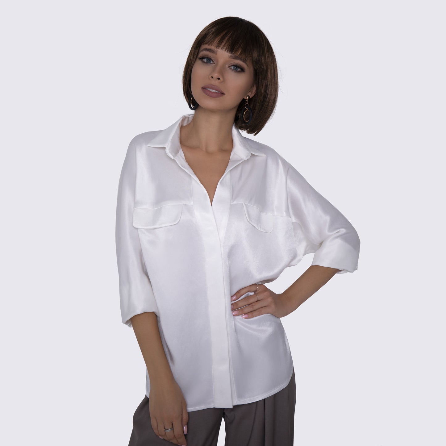 Silky white loose blouse