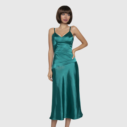 Emerald satin midi dress