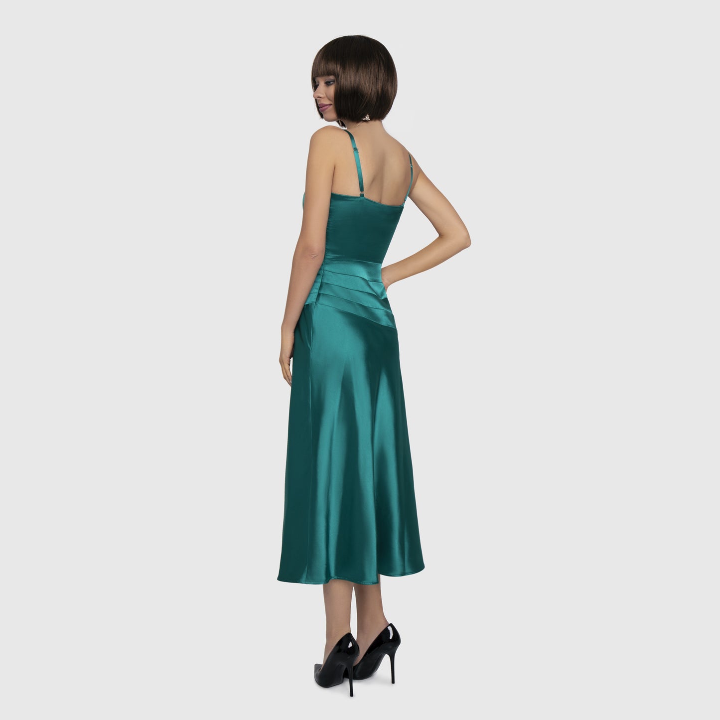 Emerald satin midi dress