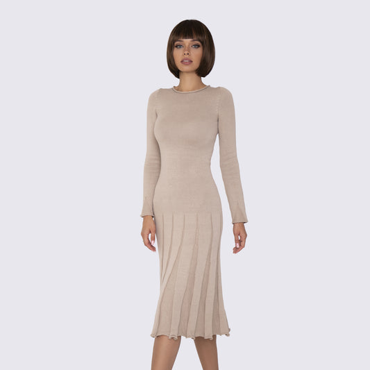 Beige knitted midi dress