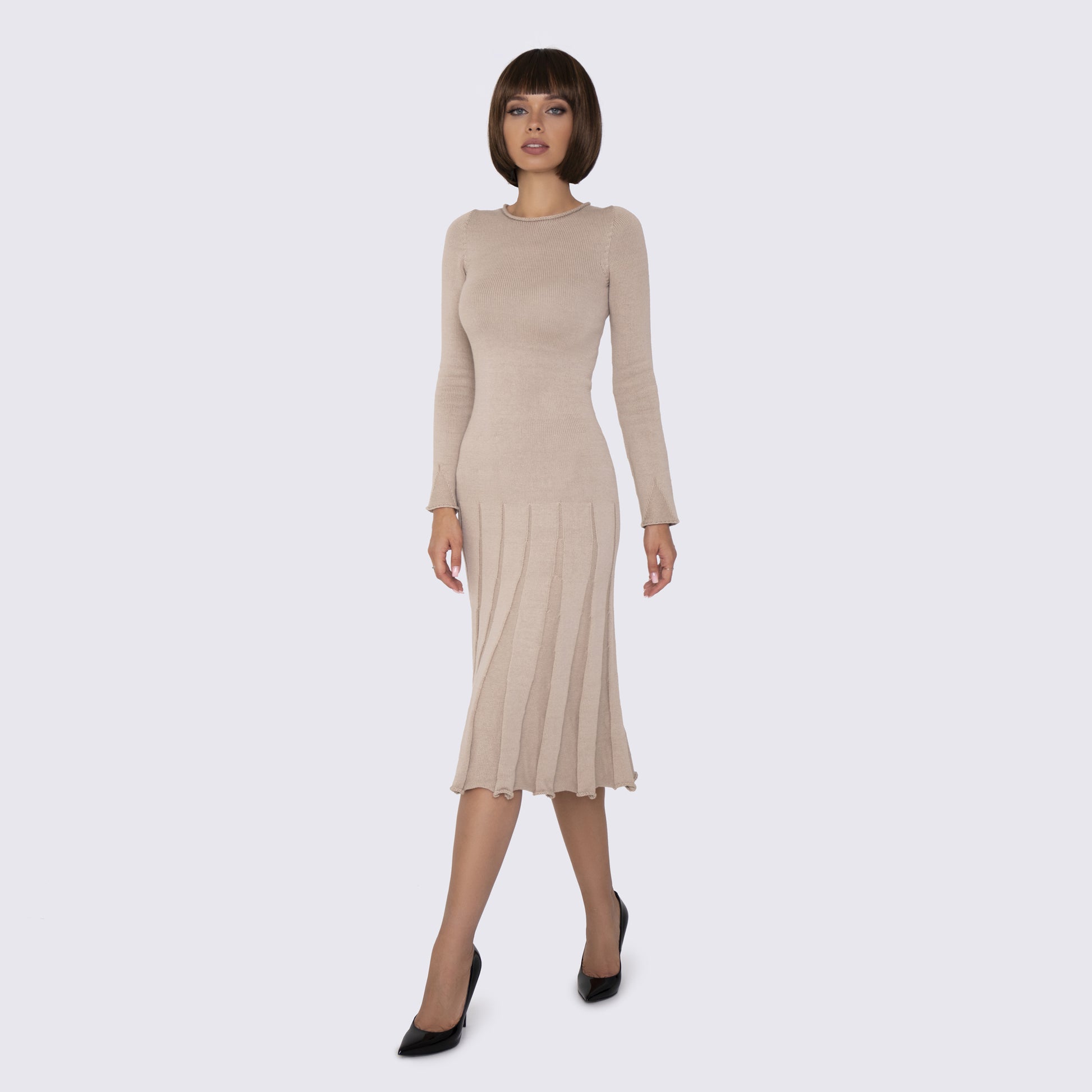 Beige knitted midi dress