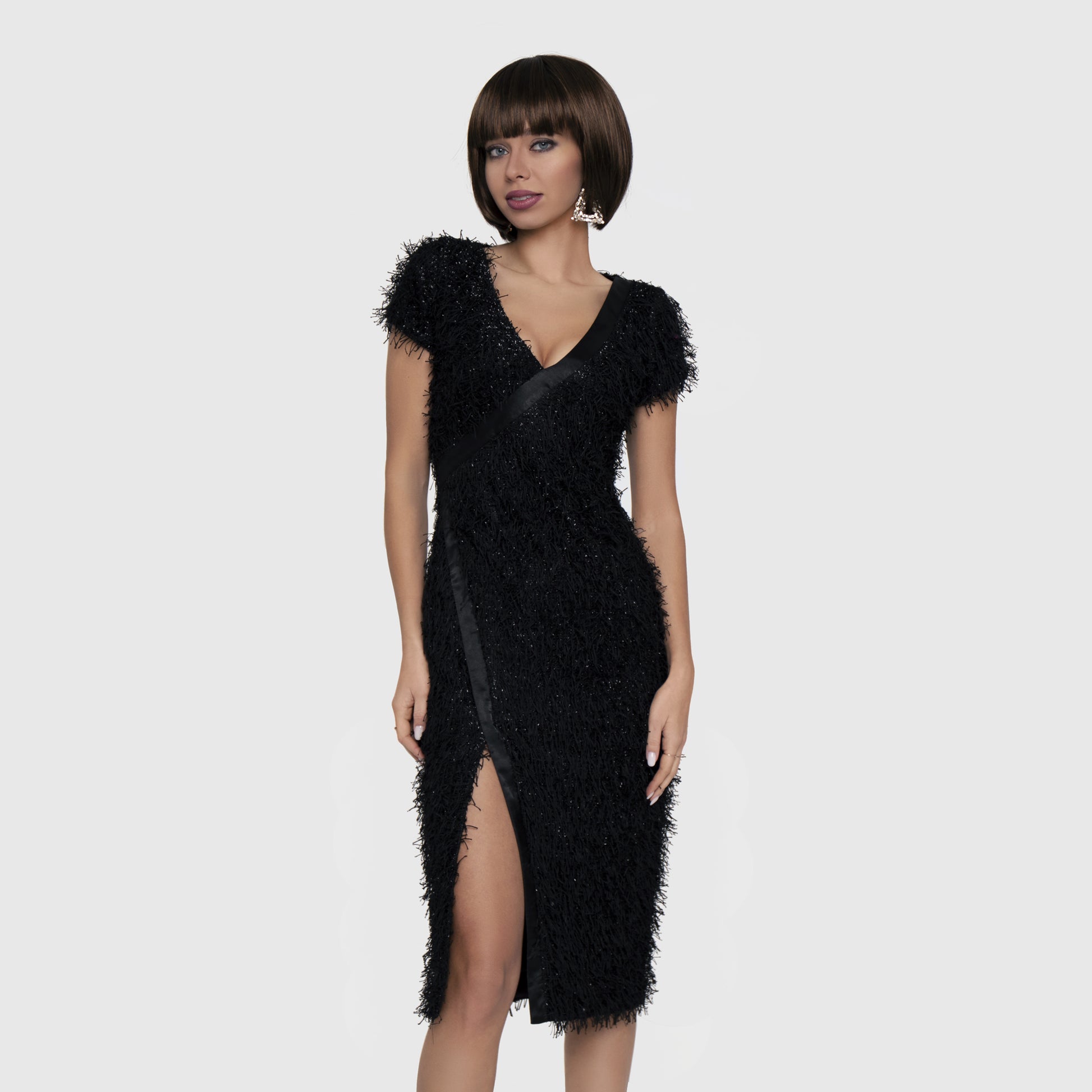 Black dress with fluffy texture