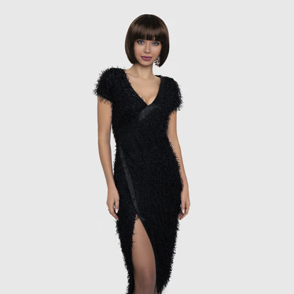 Black dress with fluffy texture