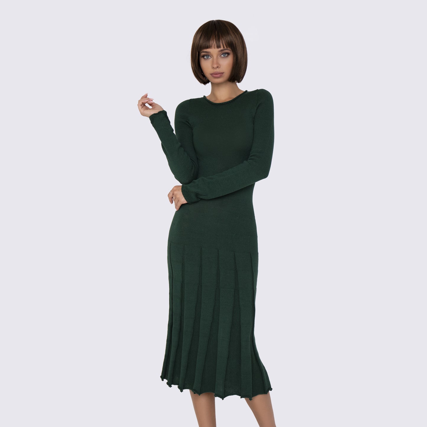 Green knitted midi dress