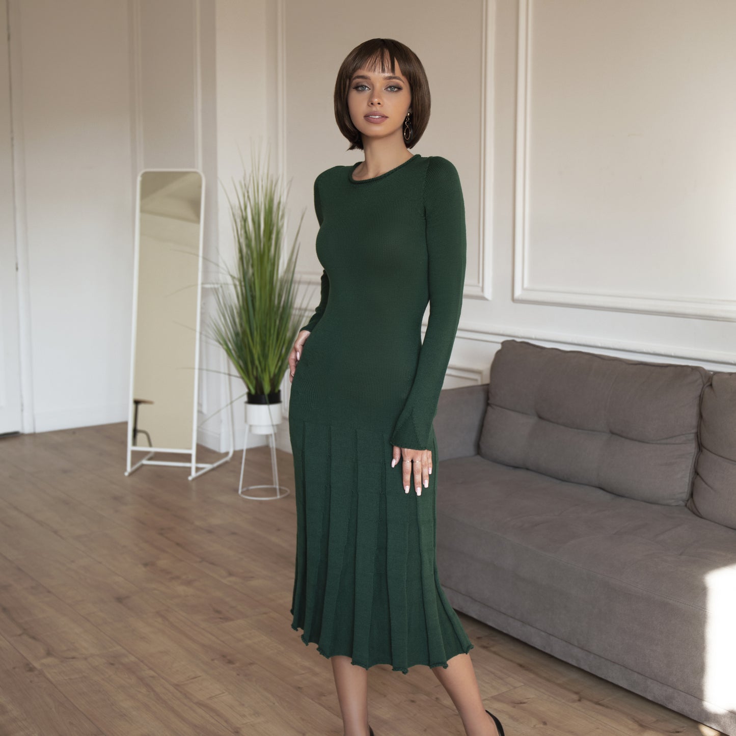 Vestido midi de punto verde